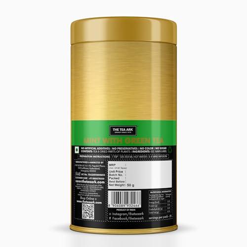 The Tea Ark The Tea Ark Mint Green Tea (50g) Tin Loose Leaves | Natural Herbal Tea | Whole Leaf Blend (25 Servings) (Mint Green Tea)