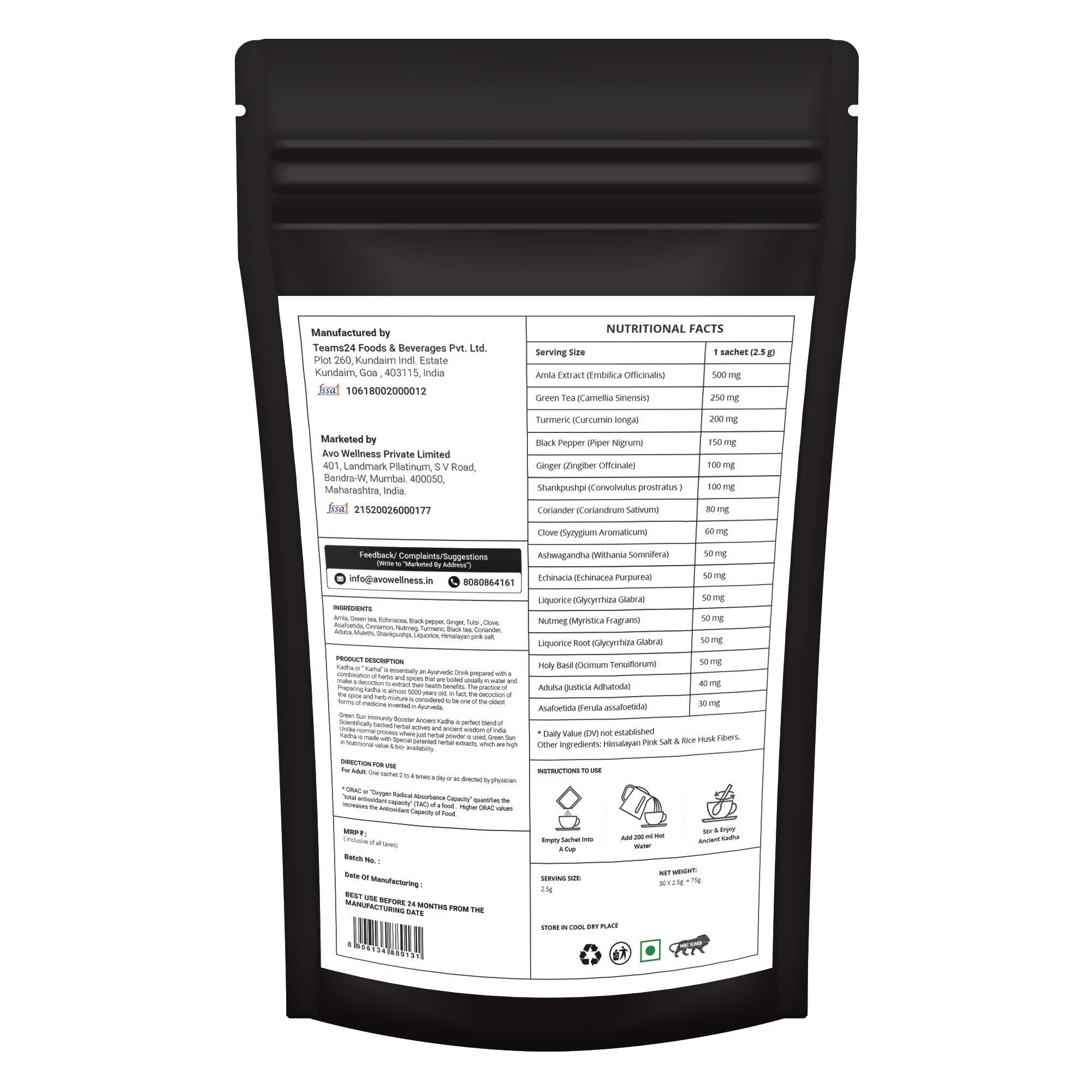 Green Sun GREEN SUN Immunity Booster Ancient KADHA | KADA | Powder | 30 Instant Mix SACHETS | Ayush Recommended Herbal Kwath| Immune Boosting Shots | +1000 ORAC Value