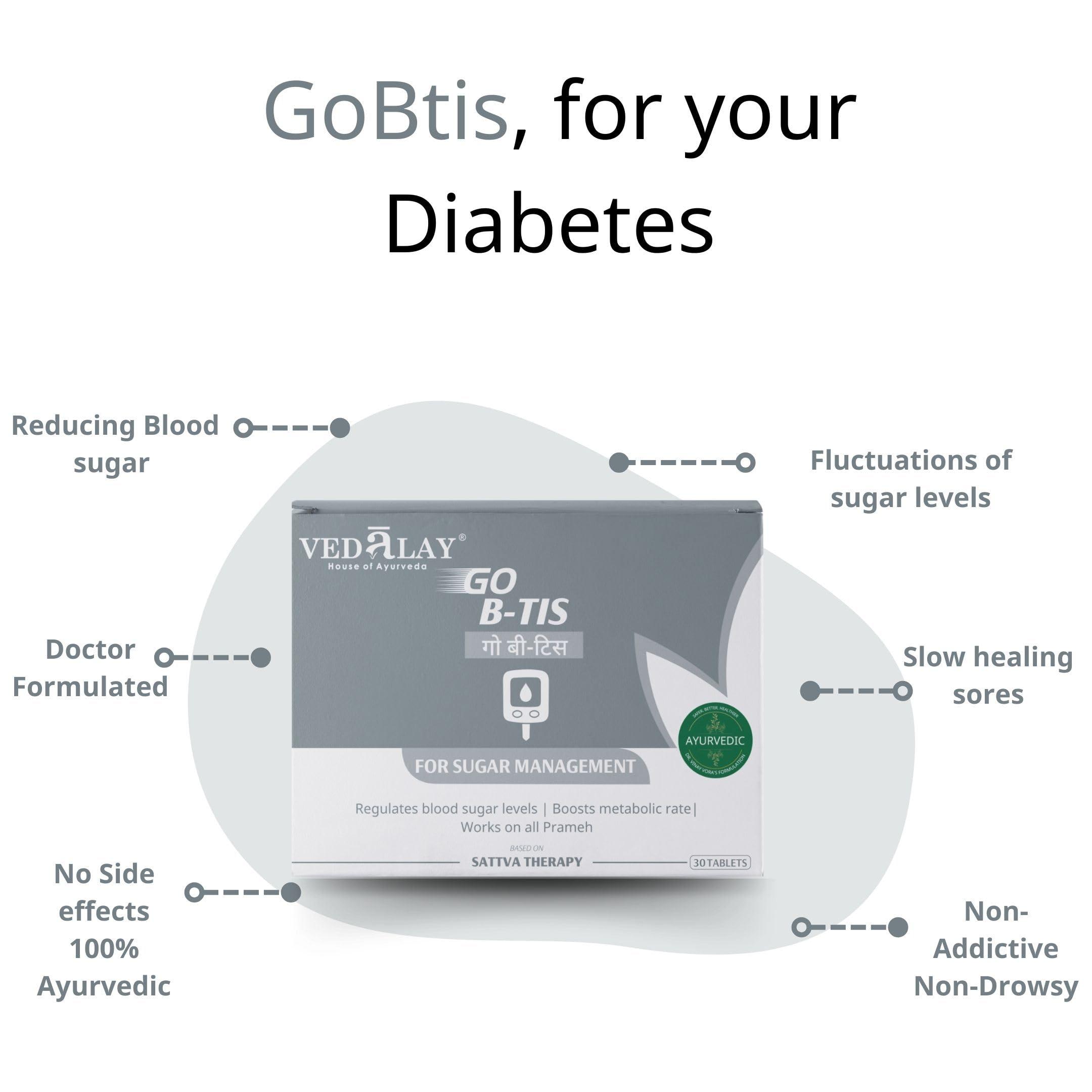 VEDALAY HOUSE OF AYURVEDA Vedalay GoBtis Ayurvedic Tablets | For Sugar Management | Diabetes Care | 1 month pack (30 tablets) | Regulated Blood Sugar Levels