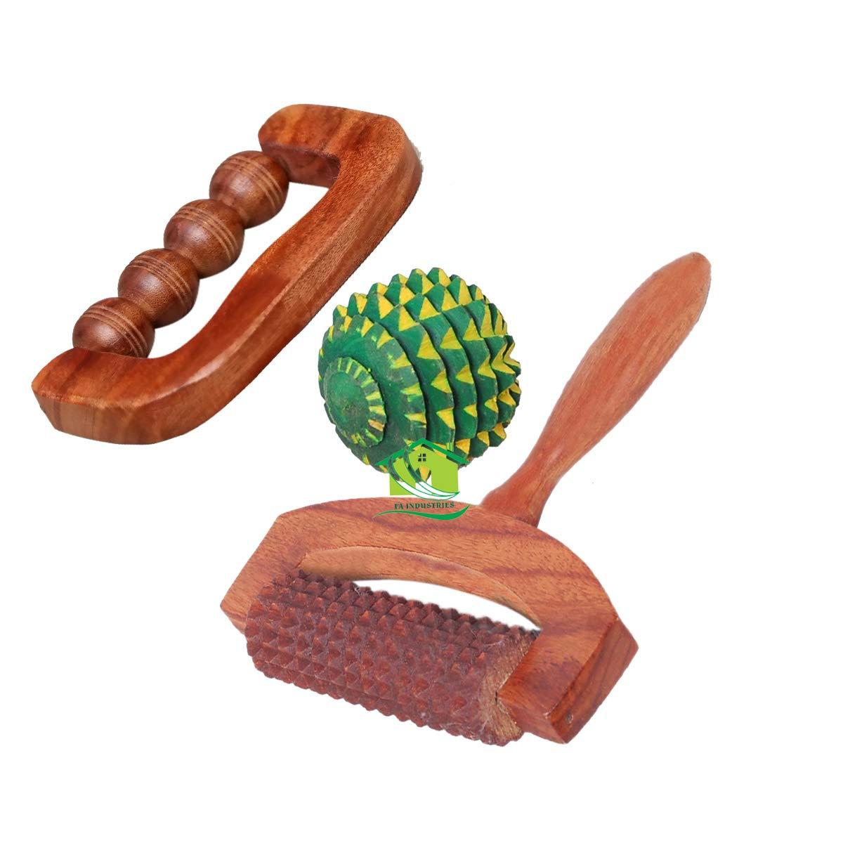 FA INDUSTRIES FA INDUSTRIES Wooden Acupressure Ball Massager (2x2 cm), Acupressure Hand Massager (6x3.5 cm), Wooden T-massager (7x6 cm) Pain Relief Combo Kit (Set of 3) (Only Massager Manufacturering)