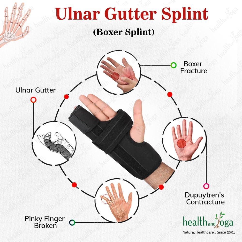 HEALTHANDYOGA HealthAndYoga GuardNHeal Boxer Finger Splint (M) -Ulnar Gutter Contraption with Straps & Aluminium Strip- Protects & Immobilizes 4th & 5th Fingers- For Fracture, Sprain - Fits Both Left & Right Hands