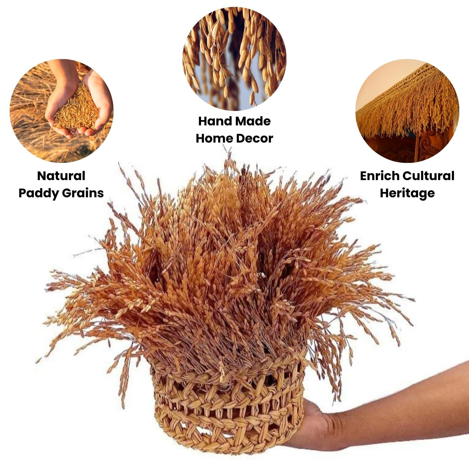 TRU TOYS TRU Paddy Torana for Entrance Door, Handicraft Door Hanging Toran with Natural Golden Paddy Grains, Traditional Nelmani Thoranam for Pooja Room Main Door Decoration and Door Ornaments (3.5 Feet)