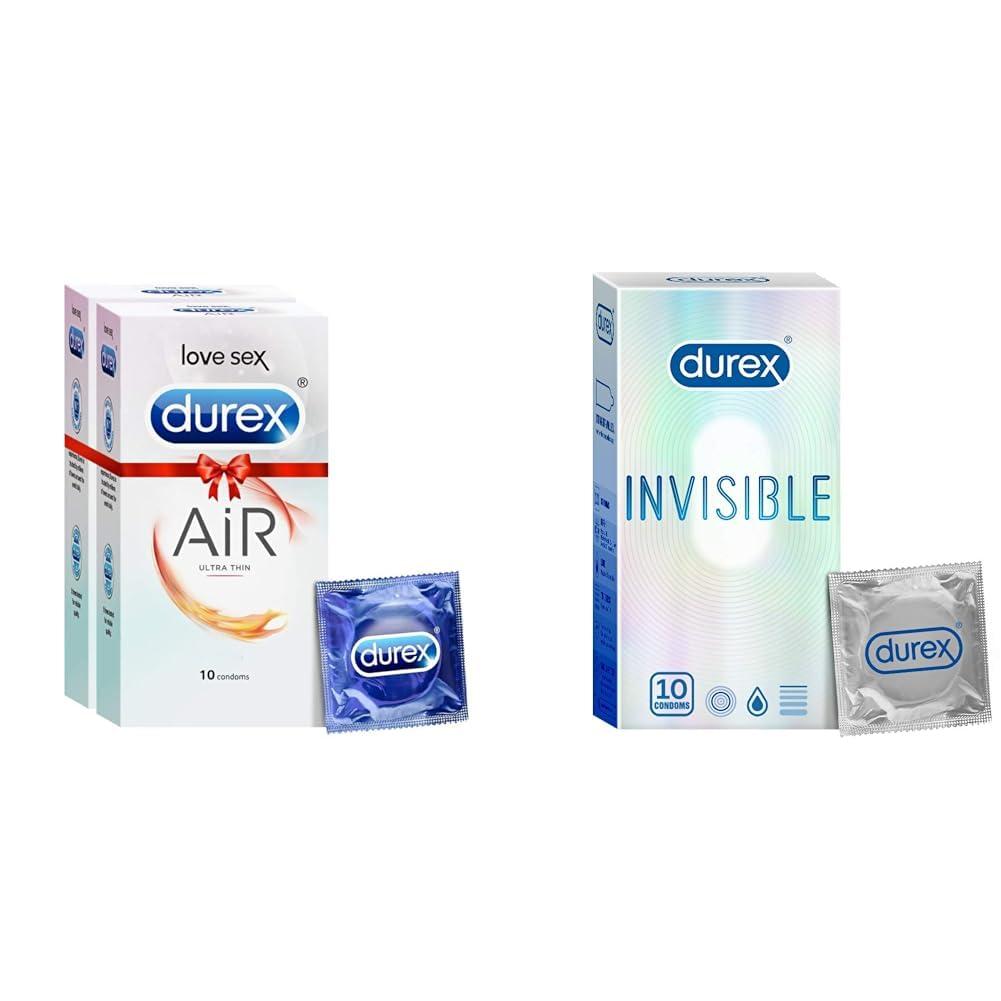 Durex Durex Air Condoms for Men - 10 Count (Pack of 2) |Suitable for use with lubes & toys & Durex Invisible Super Ultra Thin Condoms for Men - 10 Count