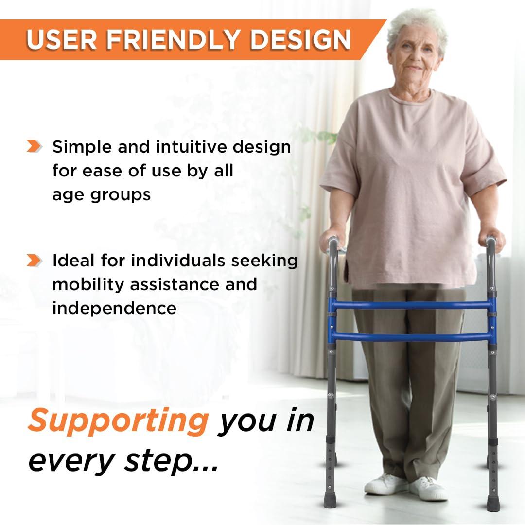 Vissco Vissco Medipedic Walker Plain With Double Bar,Walker for Elderly & Physically Challenged,Foldable, Light Weight & Height Adjustable, Made with Premium Grade Rubber Shoes & PVC Grip -Universal(Grey)