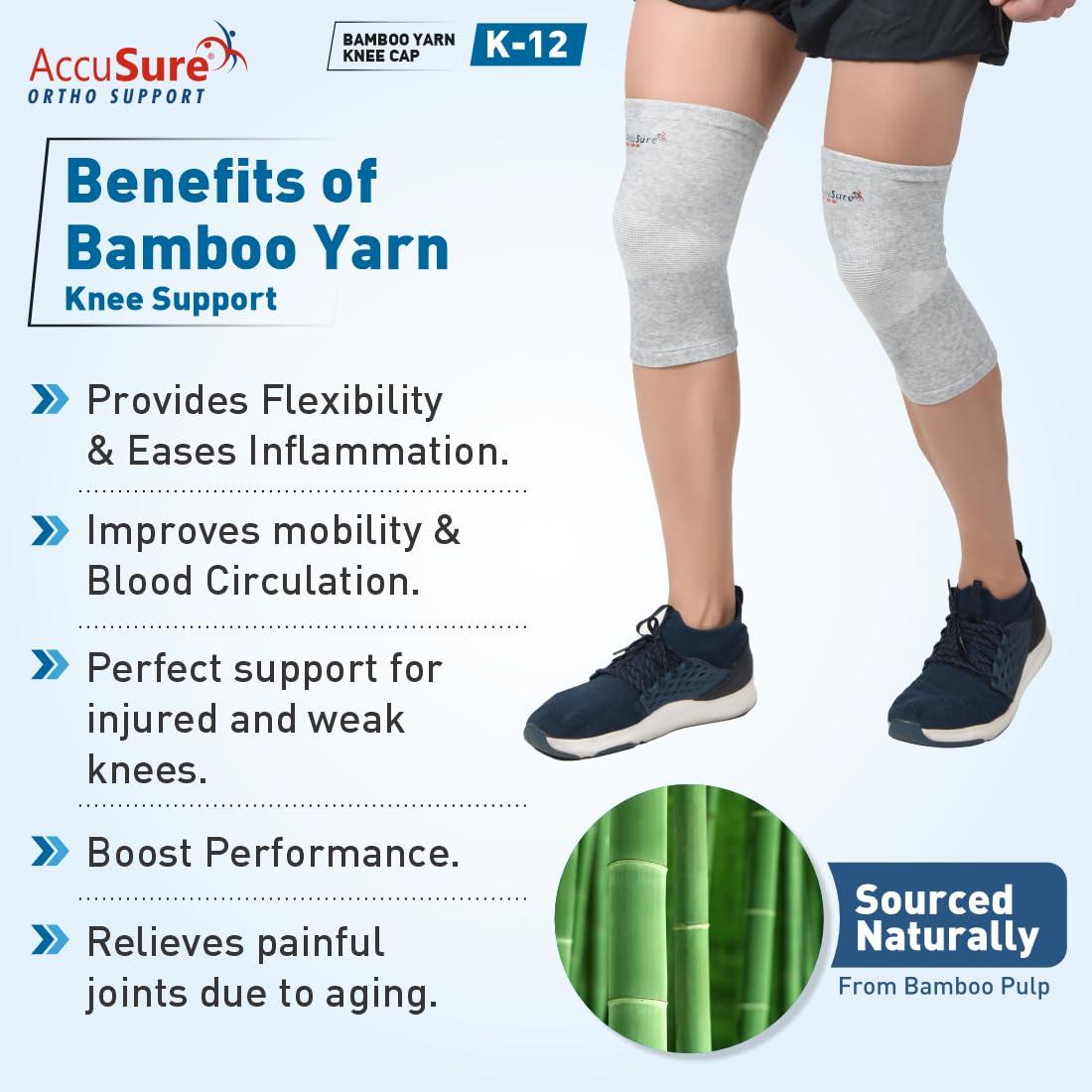 AccuSure AccuSure Orthopedic Pain Relief Bamboo Yarn Knee Support Cap Brace/Sleeves Pair For Sports, Pain Relief, Knee Compression Support, Exercise, Gym, Running, Cycling, Knee Cap Guard Brace Knee Support For Men And Women-Medium