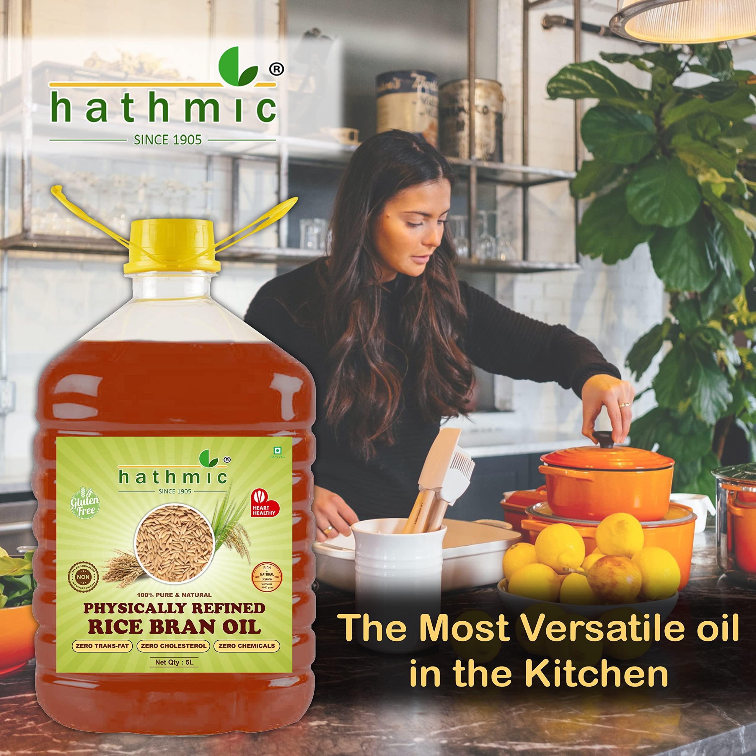 hathmic Hathmic 100% Pure Physically Refined Rice Bran Oil , 5L