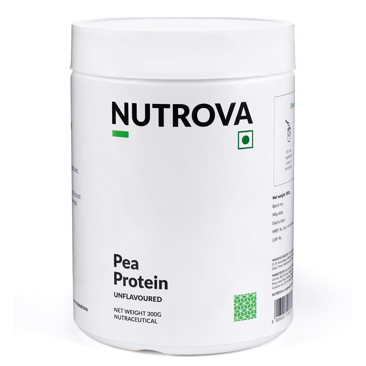 NUTROVA NUTROVA Pea Protein Powder, Vegan Protein Isolate - No Added Sugar, Artificial Sweeteners or Flavours, Vegan & Gluten-free - Easy to Mix (300gm) 80% protein content, 8g of protein in every 10g scoop