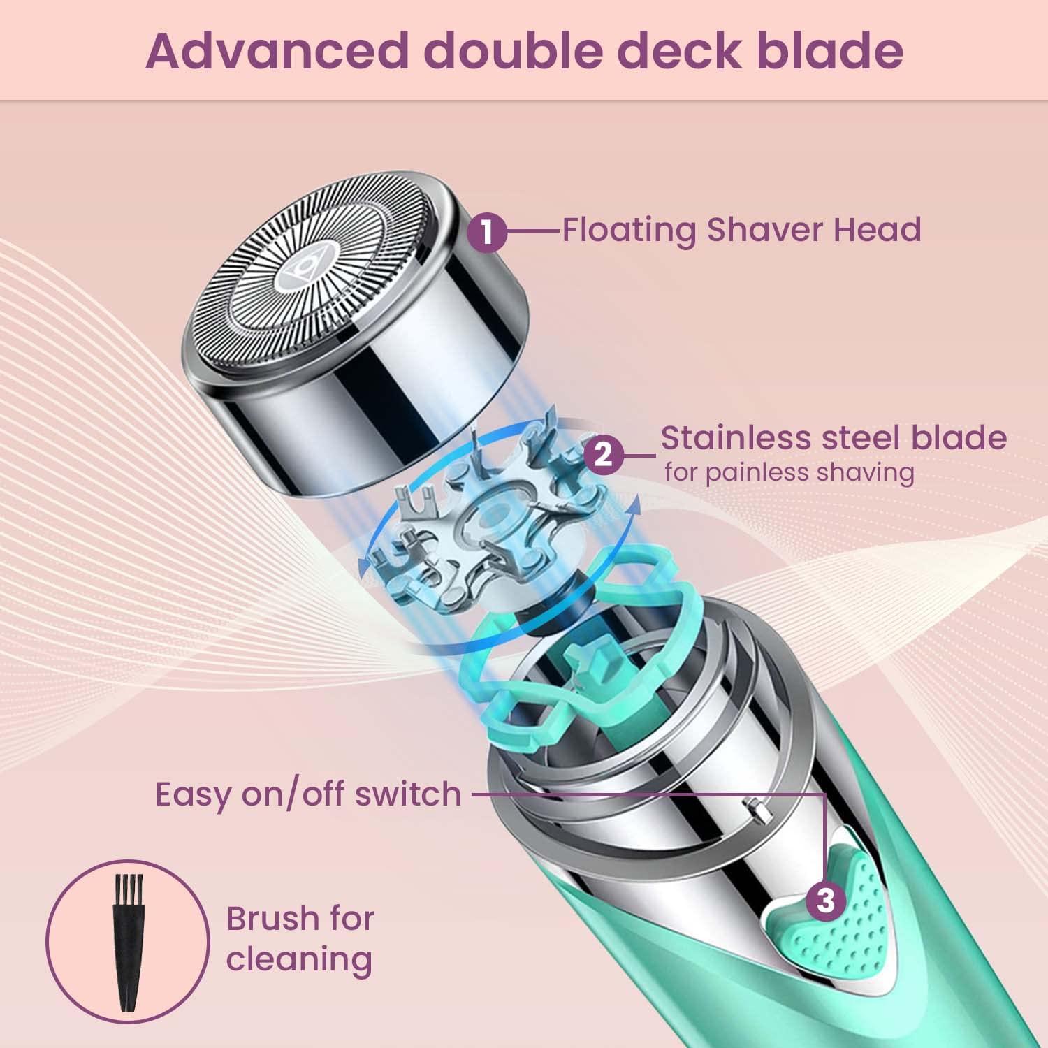 AGARO AGARO Facial Hair Remover MHR100 for Women, Flawless Electric Painless Hair Remover with 3D Floating Head, Precision Smooth Finish for Upper Lip, Chin & Cheeks, Eyebrow, Ideal for On-the-Go, Green