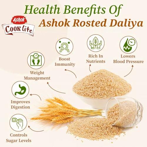 ASHOK NUTRIRICH ASHOK COOKLITE Broken Wheat Daliya Nutritious with High in Protein and Fiber Roasted Gehoon Dalia | Easy to Use No Preservatives (Daliya 1kg)