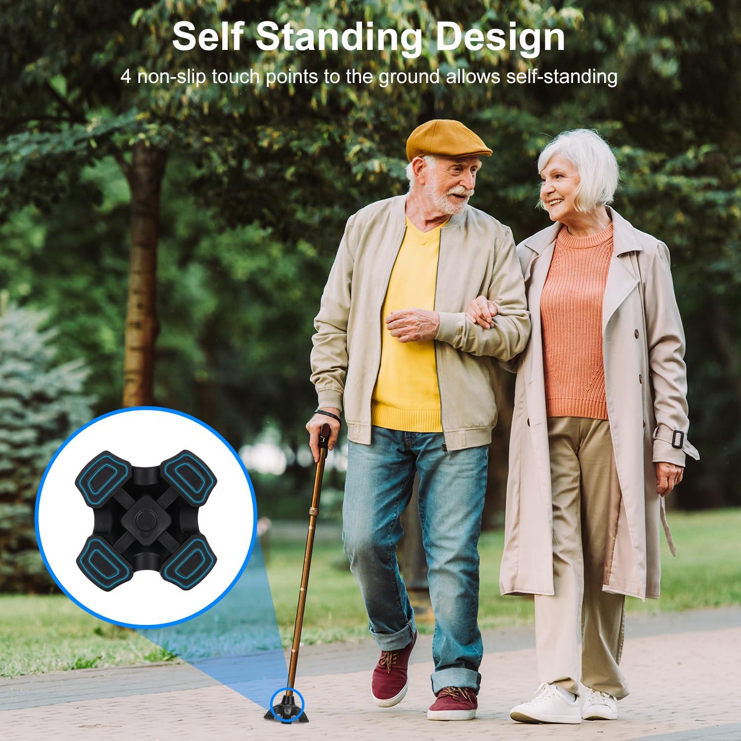 supregear SupreGear Quad Support Cane Tip, Non-Slip Self Standing Rubber Cane Tip 4 Point Quad Cane Tip Replacement for 3/4 Inch Diameter Standard Walking Canes Folding Canes Cane Accessory - Black