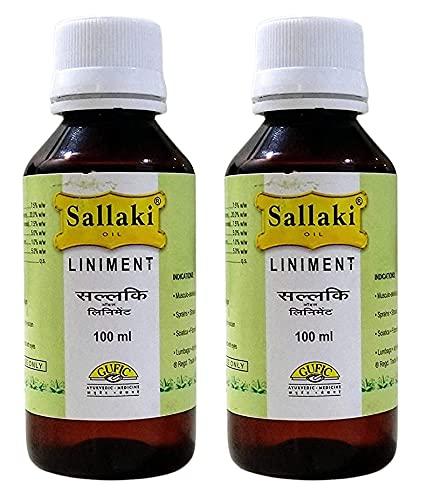 Gufic Biosciences Limited Gufic Biosciences Sallaki Liniment Oil, 100ml - Pack of 2 - Joint Pain, Back Pain, Muscles Pain | Pain in Cervical Spondylitis & Sciatica | Muscle Cramps, Sprains | Arthritis & Twitching | Effective in Pain Management.