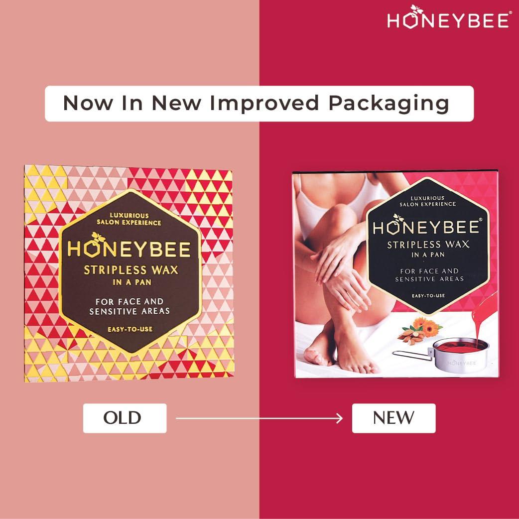 HoneyBee HoneyBee Stripless Katori Wax For Face|Pan Wax With Handle For Face, Upper Lip, Chin, Jaw, Underarms, Bikini And Brazilian|For All Skin Type|No-Strip Wax At Home|Post Wax Wipes|Spatula|120 Gm, Women