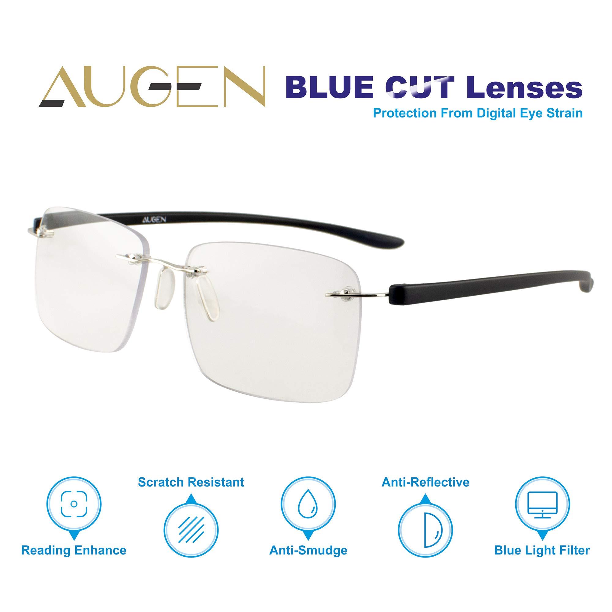 AUGEN AUGEN by VisionsIndia Anti Glare Blue Cut Multi Focus Progressive Rimless Reading Glasses For Men Women Black 3 Powers in 1 (+2.00, Large)
