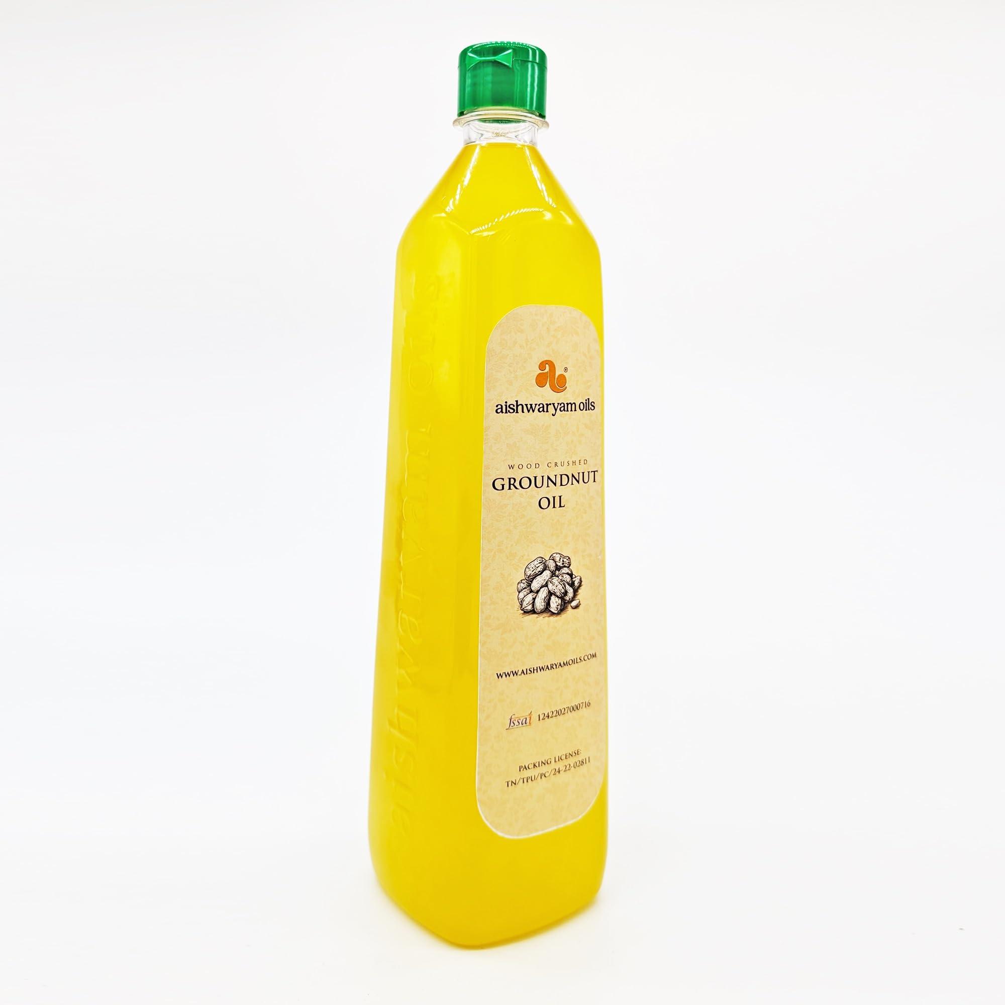 aishwaryam oils Aishwaryam Oils 1L Cold Pressed Groundnut/Mungphali/Peanut Oil (Virgin, Chekku/Ghani) - 1 Litre