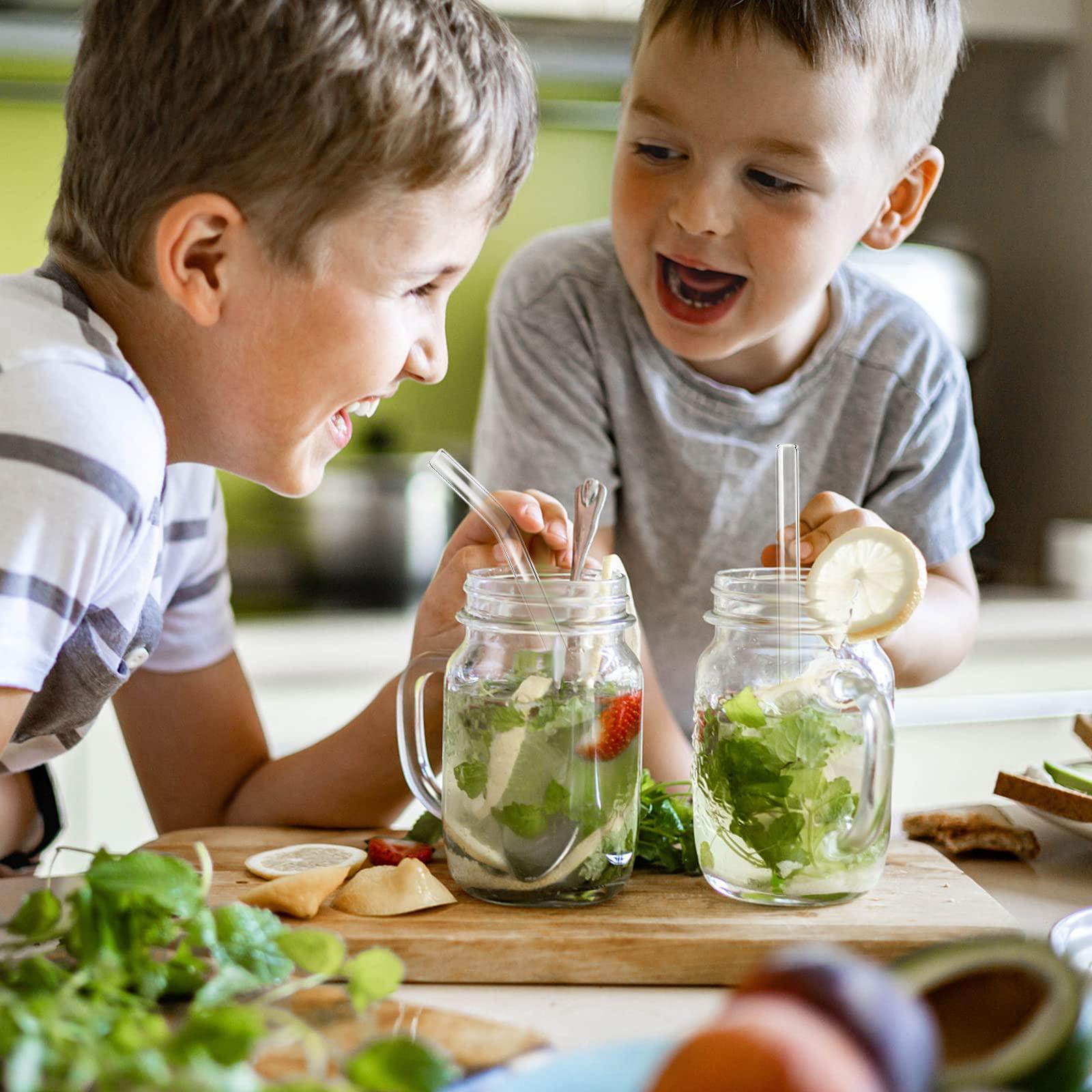 RENYIH RENYIH 10 Pcs Reusable Boba Straws,9.05\'\'x14 mm Wide Glass Drinking Straws Smoothie Straws for Bubble Tea, Milkshakes, Juice,Set of 5 Straight and 5 Bent with 2 Cleaning Brushes -Dishwasher Safe