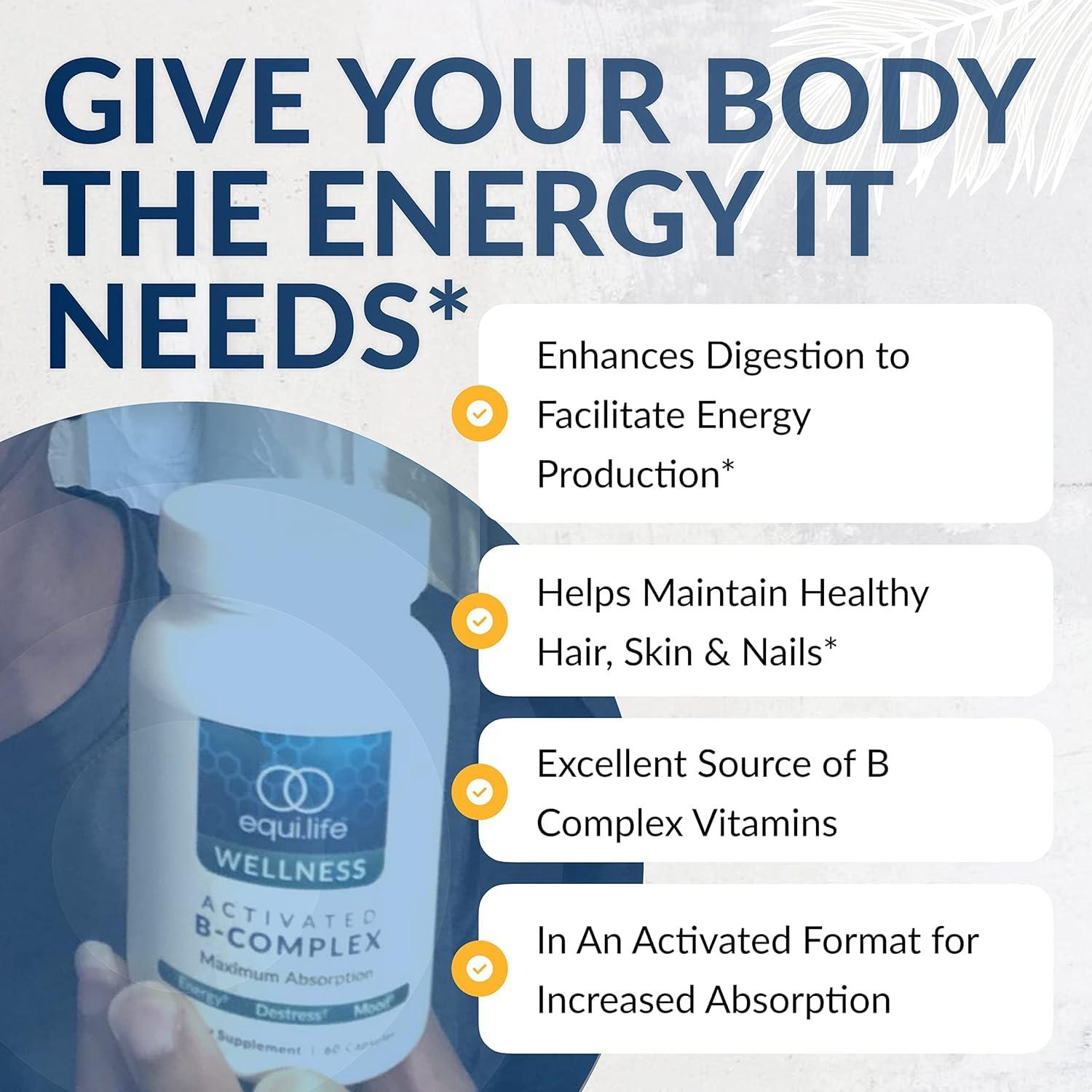 DESOFICON Equilife - Activated B-Complex, Super B-Complex Dietary Supplement, Mood & Energy Support, Formulated for Increased Absorption, Promotes Hair, Skin, & Nail Health, Non-GMO, Vegan (60 Veggie Caps)