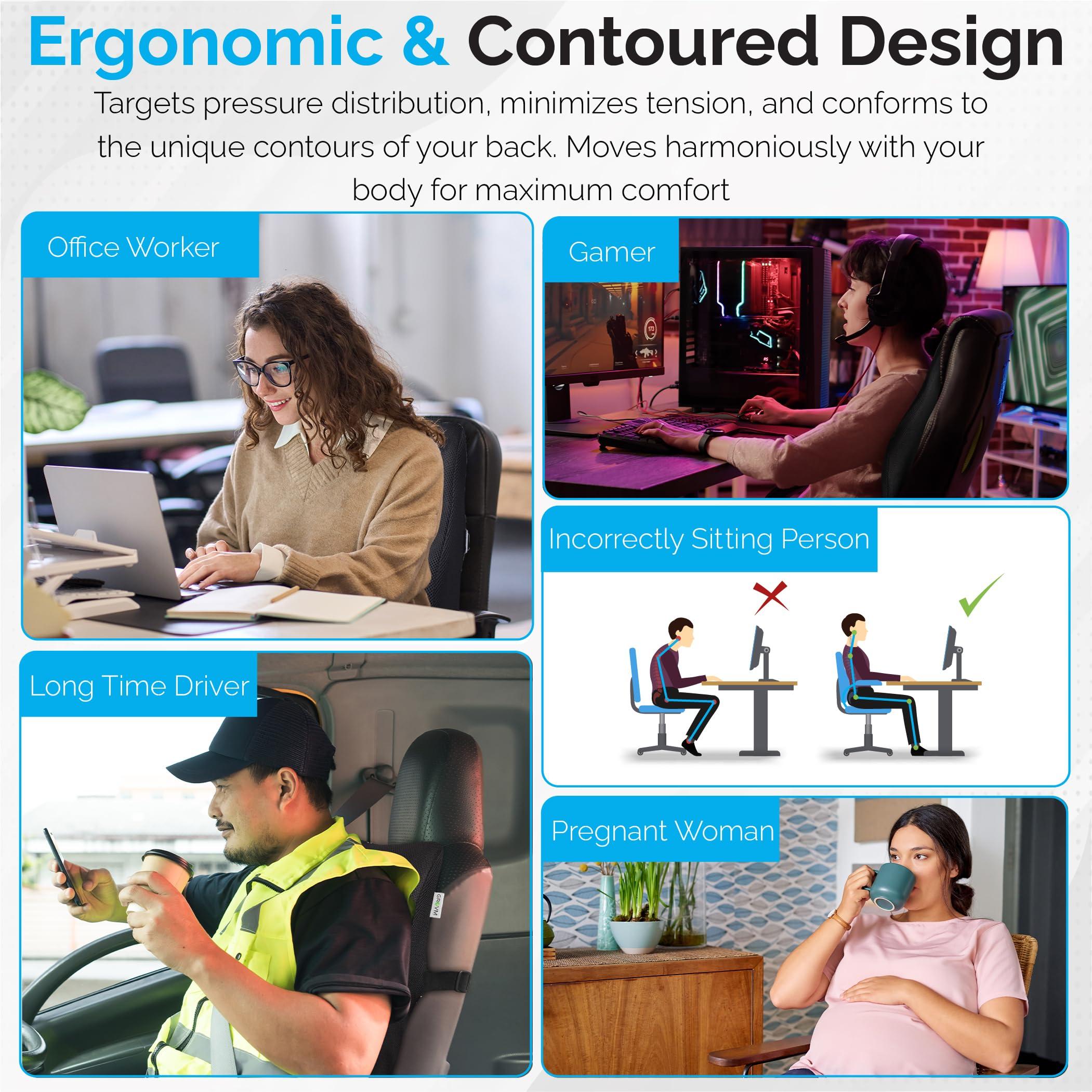 GROVM GROVM Back Support for Chair | Car Back Rest Support | Car Seat Back Support | Back Rest for Chair Lumbar Support Pillow Back Support for Car Office Chair Back Support Cushion Car Backrest Cushion -L