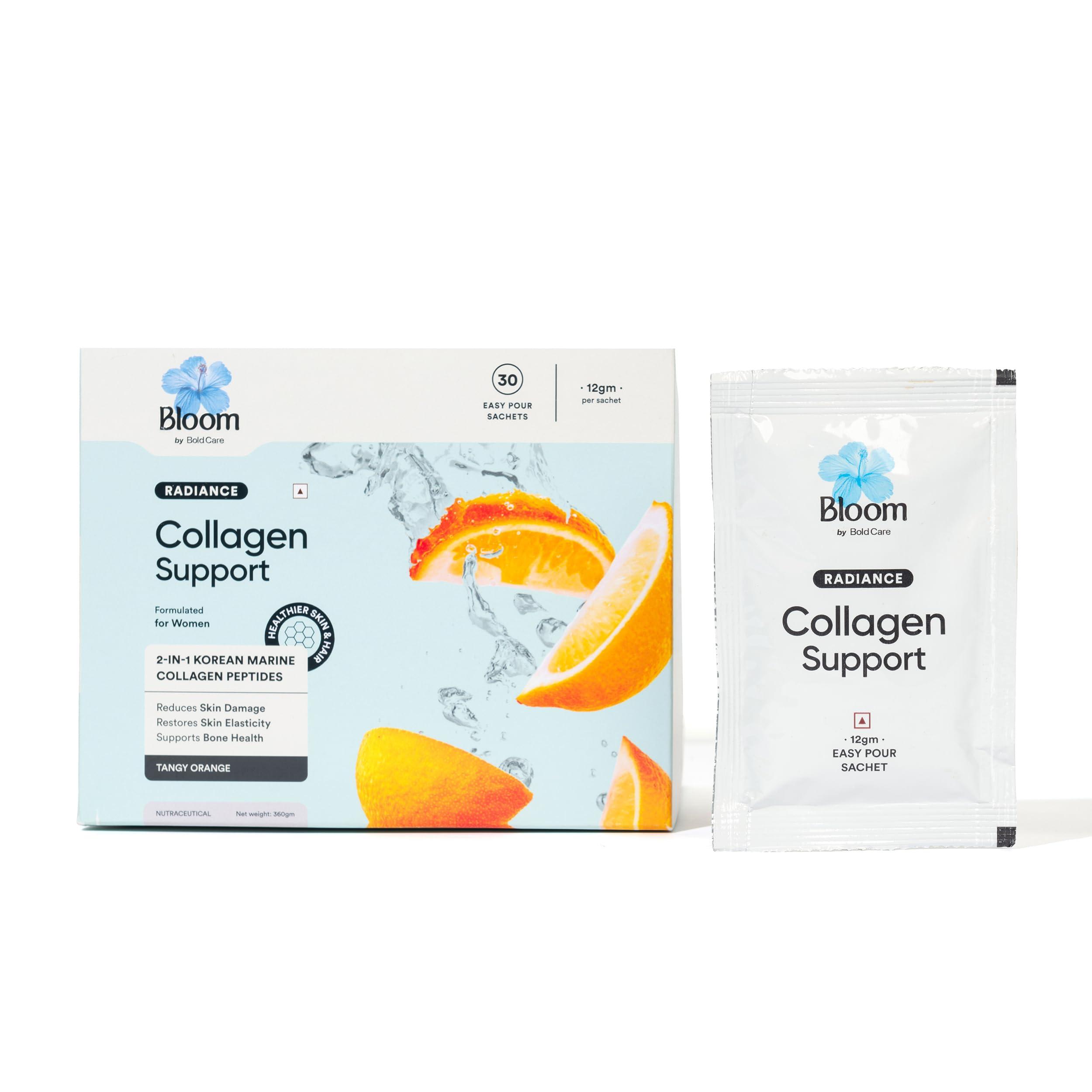 Bloom by Boldcare Bloom Collagen Powder + Antioxidants Easy Pour Sticks | 30 Easy Pour Sticks (Pack of 1) | Collagen Supplements for Women | For Skin Elasticity and Hyperpigmentation | Orange Flavour