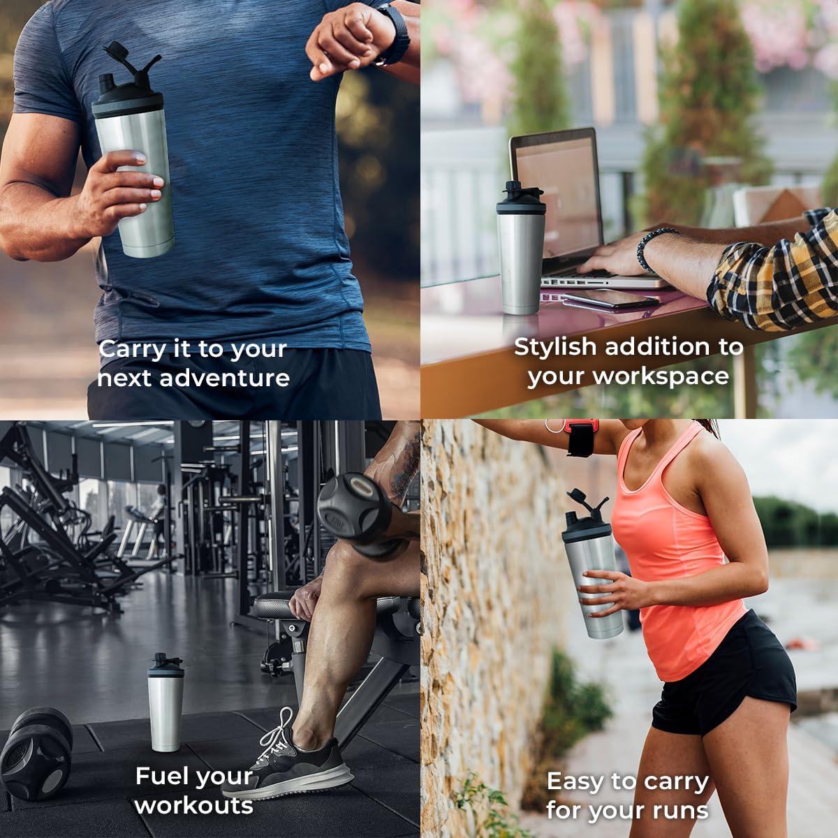 BLACKBUCK BLACKBUCK Shaker Pro: Doublewall Vacuum Insulated Stainless Steel Shaker With Noise Proof Technology,Superior Shake Without Leaks,Best For Pre Workout Shakes And Protein Mixes(Oyster Silver),750 ml