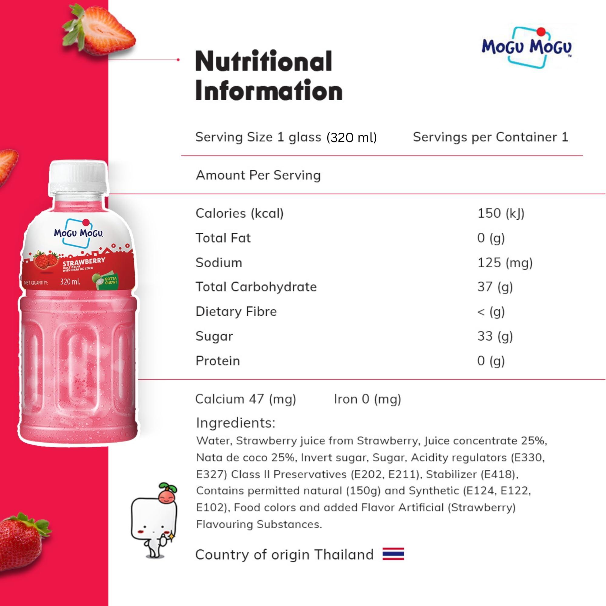 Mogu Mogu Mogu Mogu Strawberry and Grape Juice 25% with NATA De Coco | Energy Booster Drink | Full of Fruit Fibres | No Added Preservatives and Colours - (Pack of 6, 300ml each)