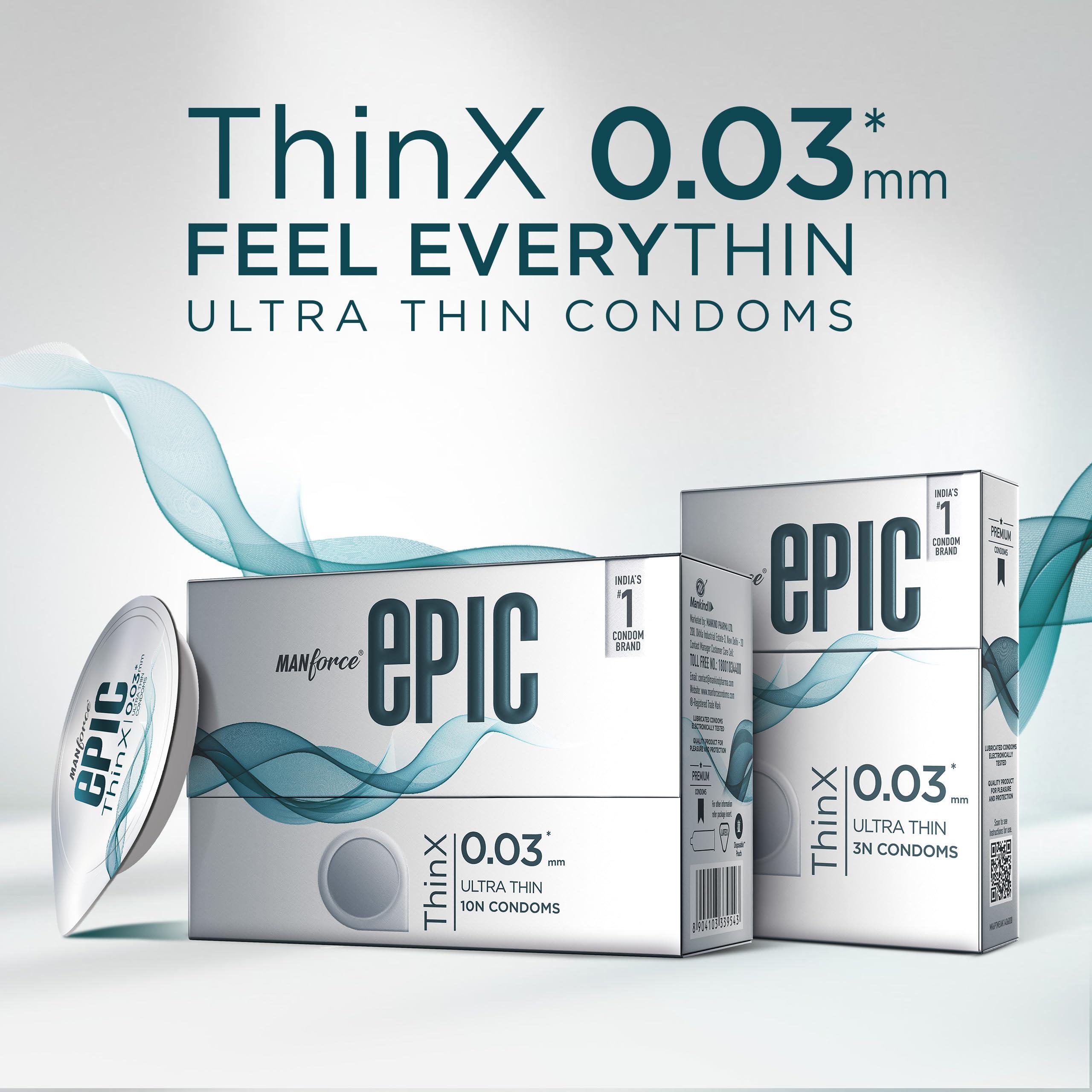 Manforce Manforce Epic ThinX | 0.03mm Ultra Thin Condoms for High Sensitivity | 12 Pcs
