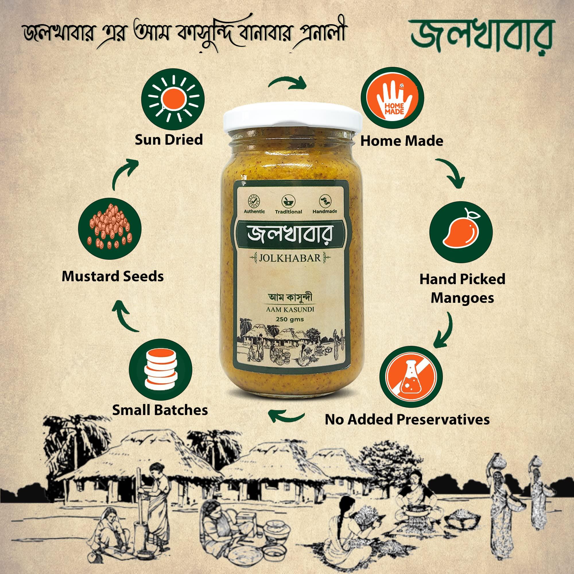 JOLKHABAR JOLKHABAR | Kasundi & Aam Kasundi Combo Pack - Original Bengali Kasundi - Original Bengali Kasundi & Aam Kasundi - Mustard Sauce n Mango Mustard Sauce - Grandmother's Recipe - 250gms X 2