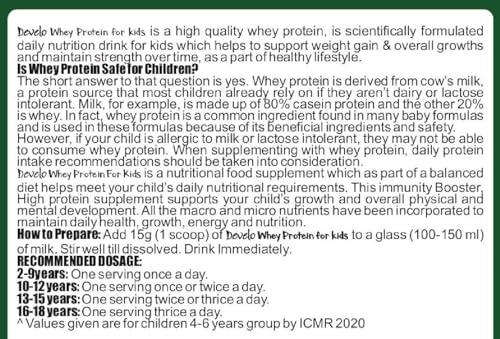 DEVELO Develo Whey Protein Powder for Little Kids, 2-12 years, Adolescent Children & Teenager Boys & Girls - 500g kesar Badam Flavour
