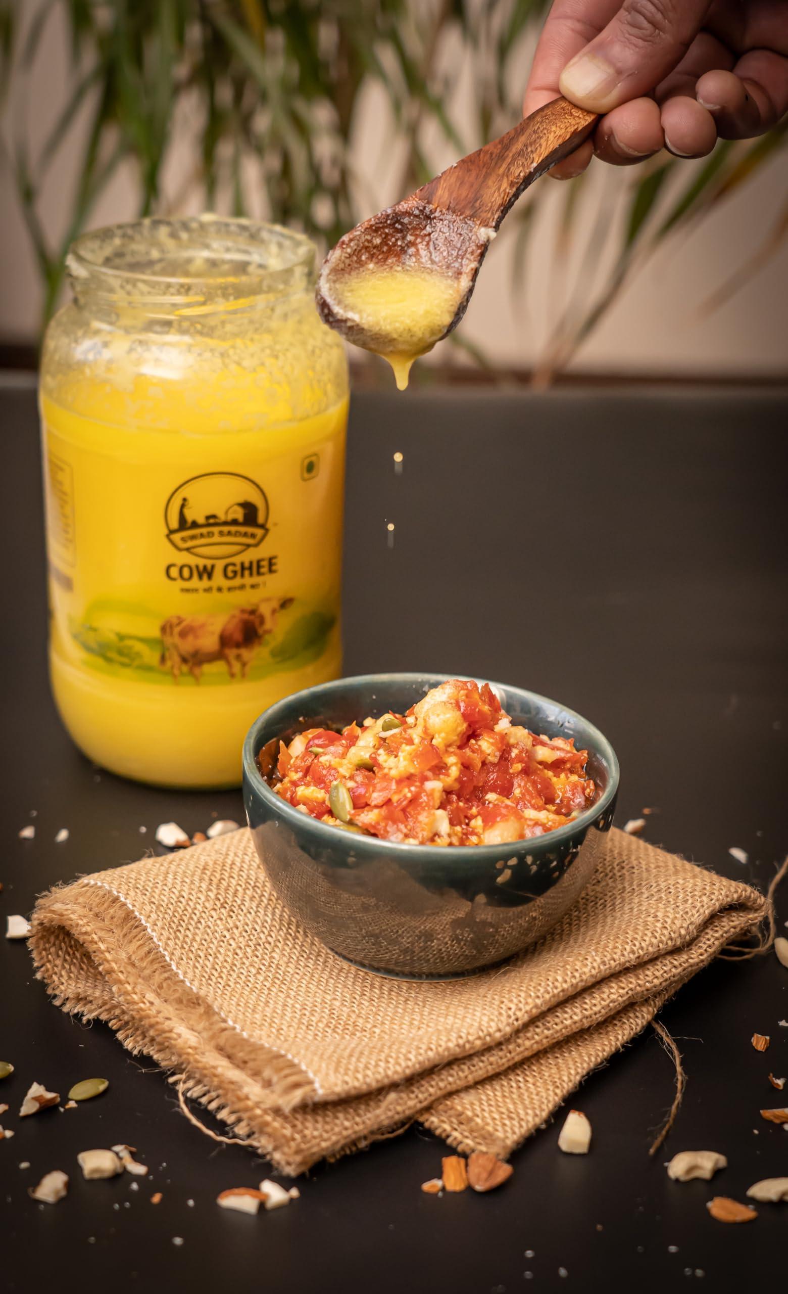 Swad Sadan Swad Sadan Cow Ghee - Glass Jar, Vedic Bilona Method, Preservative-Free, Diet-Friendly (900ml)