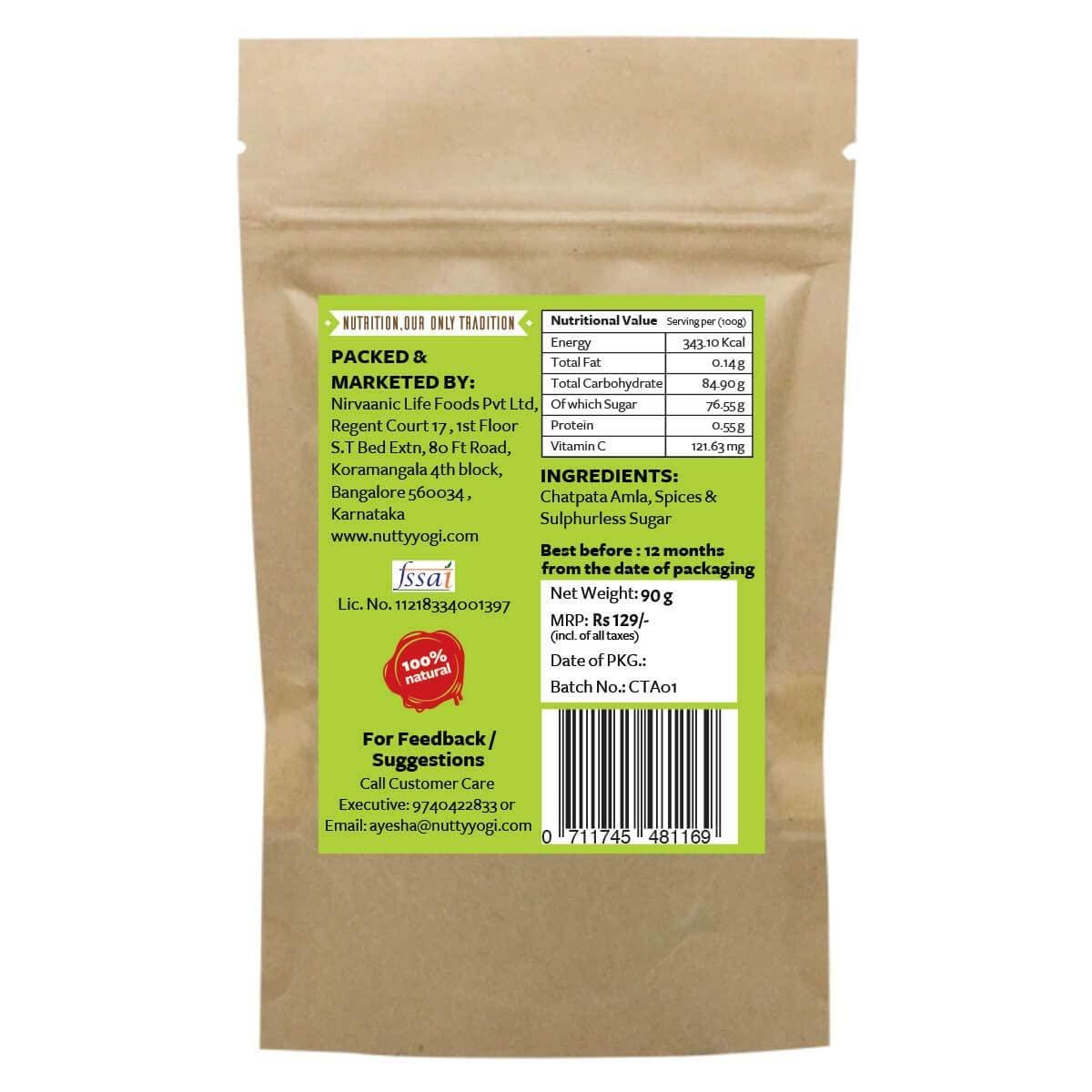 NUTTY YOGI Nutty Yogi Chatpata Amla | Rich in Vitamin C | Indian Goosberries | Rich in Iron 90gm (Pack of 3) | Mouth Freshener, Digestive,After-Meal,Mukhwas