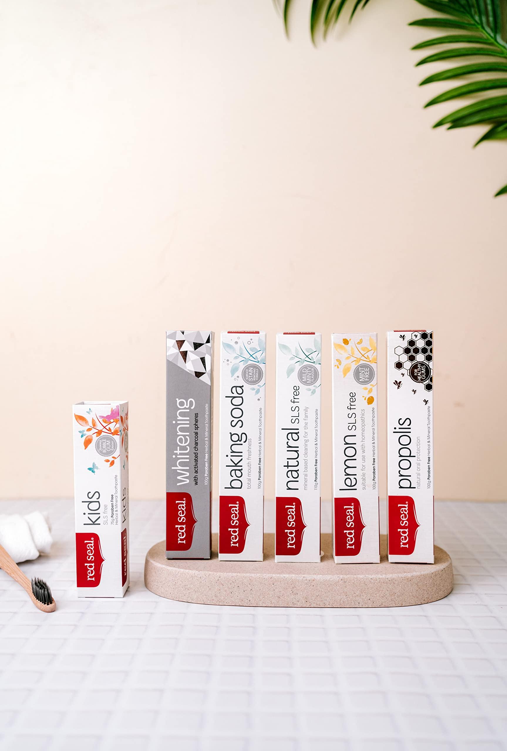 Red Seal Red Seal Toothpaste for Kids Non Fluoride & No SLS or Parabens Mild Banana Peach Bubblegum Low Mint Flavor, Safe to Swallow Cavity Low Abrasive Remineralizing Toothpaste for Children (2 Pack)