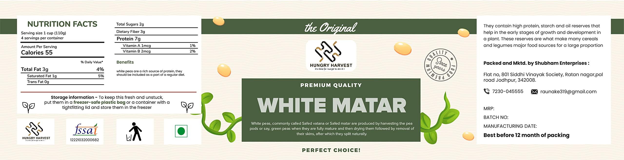 Hungry Harvest Hungry Harvest Safed Matar |Matar White| Dried White Peas|White Matar Vatana Matar Peas| Organic Peas||White Matar|1200 Grams (Pack of 4 of 300 Grams)| Jar Pack|
