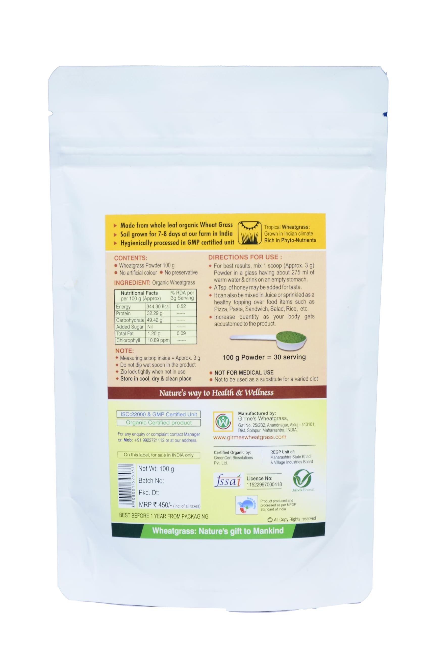 Girme\'s Wheatgrass Girme\'s Wheatgrass Powder 100g Pouch (Pack of 4)