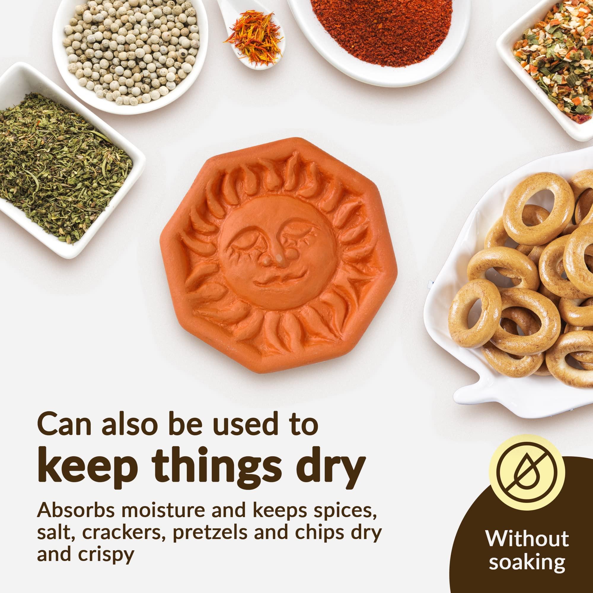 JBK Pottery Terra Cotta Brown Sugar Saver, Food-Safe Sugar Preserver for Long-Term Use, Brown Sugar Softener for Cookies, Dried Fruits, & Marshmallows, Sun Design - JBK Pottery