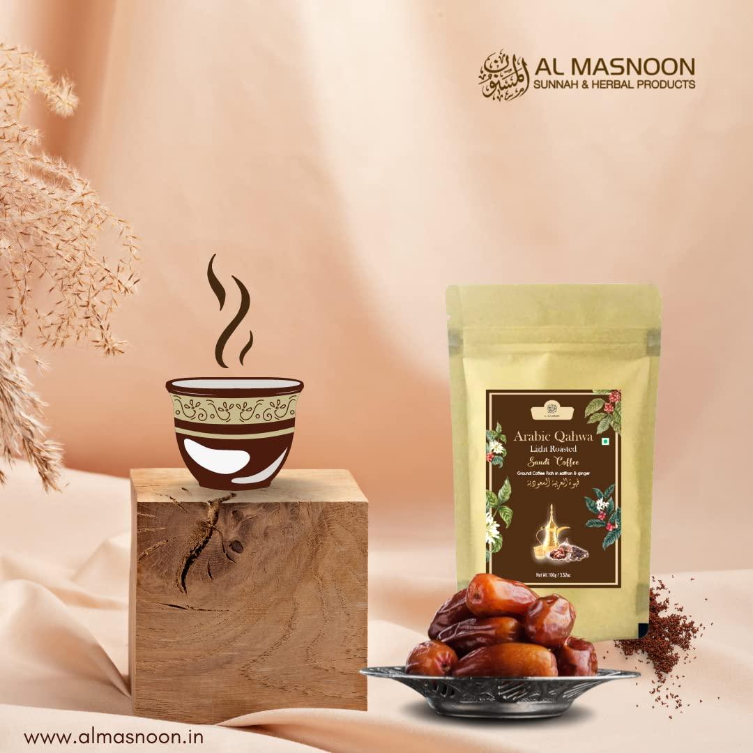 AL MASNOON Al Masnoon Saudi Qahwa Light Roasted Saudi Coffee|Ground Coffee Rich With Saffron & Ginger 100G (Pack Of 1) - Bag