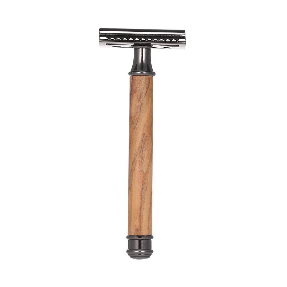 Qnotici Double-Edged Safety Razor Wood Handle Razor Stainless Steel Manual Shaving Razor