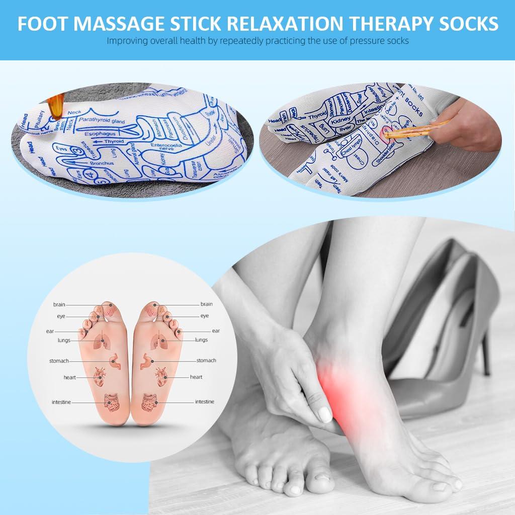HANNEA HANNEA Reflexology Socks with Amber Acupuncture Point Massage Stick Reflexology Ankle Socks for Trigger Point Massage Women Therapeutic Socks for Relaxation