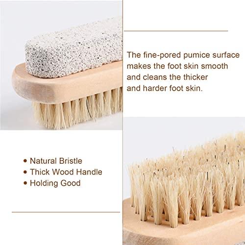 Amzgear Amzgear Natural Pumice Stone Combo foot Brush, Body Exfoliating Double Side Soft Bristle Wood Brush, Suitable for Pedicure Brush Kit Tool for Cleanse, Scrub & File Dead Skin Callus Remover (Pack of 1)