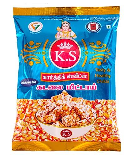 K.S K.S Kovilpatti Special Kadalai Mittai (Groundnut Chikki Candy) - Burfi - Pack of 3 x 250gm (750 GM)