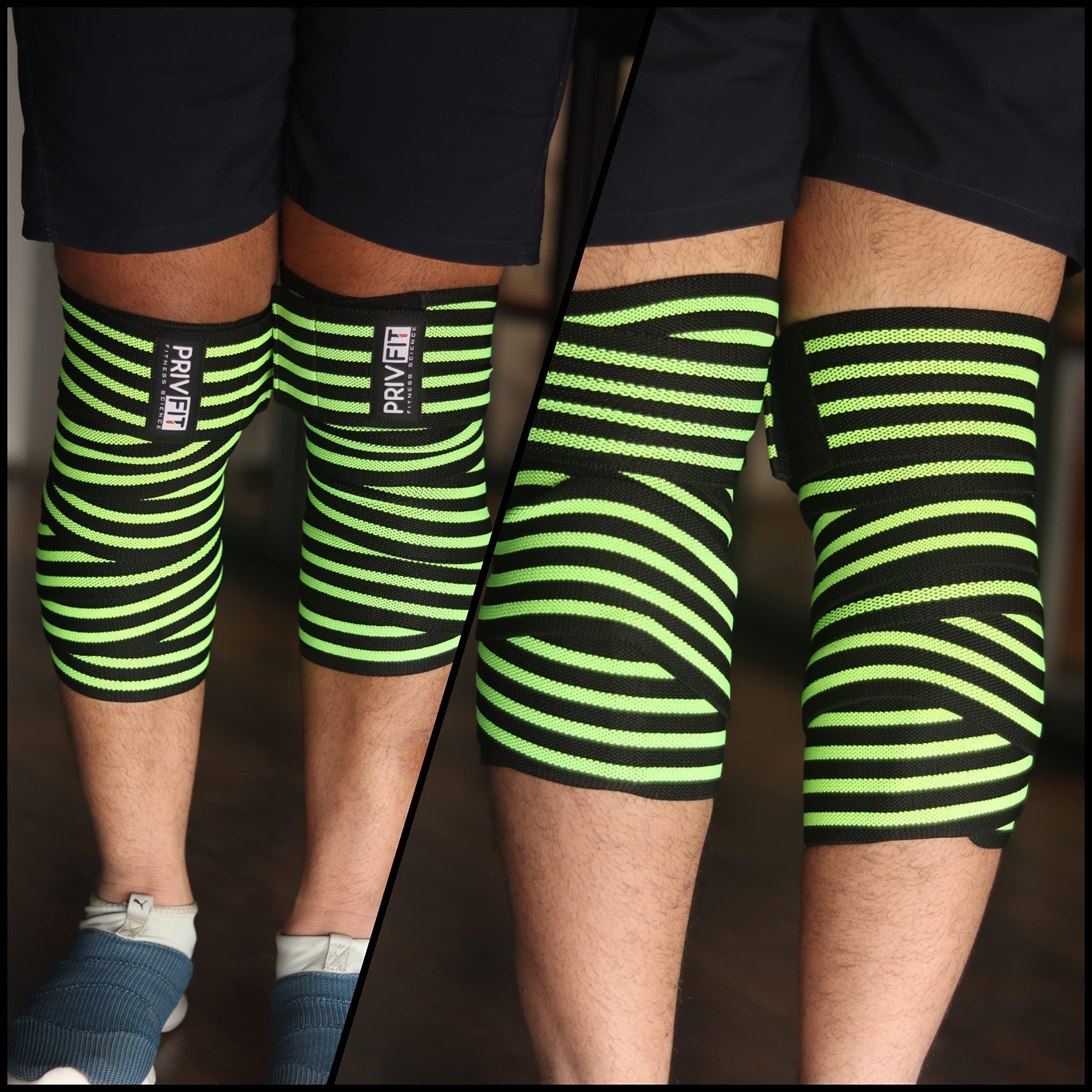 PRIVFIT Knee Wraps for Squats - Knee Support Weight Lifting, Knee Straps for Weightlifting, Gym, Powerlifting, Crossfit, WOD, Cross Training, Women & Men