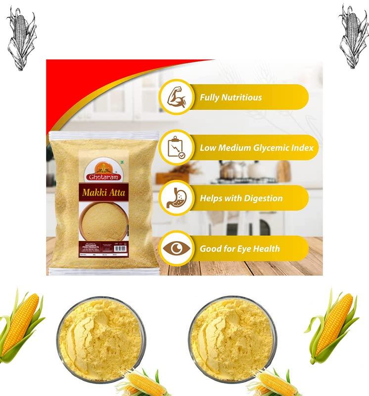 GHOTARAM Ghotaram Pali Marwar Gluten Free Makki Atta Flour | Corn Ka Atta | Makka Atta Maize Flour | Maize Grain Flour Atta A++ Anaj Makki ka Healthy Natural Flour-1440g(480g*3Pkt)
