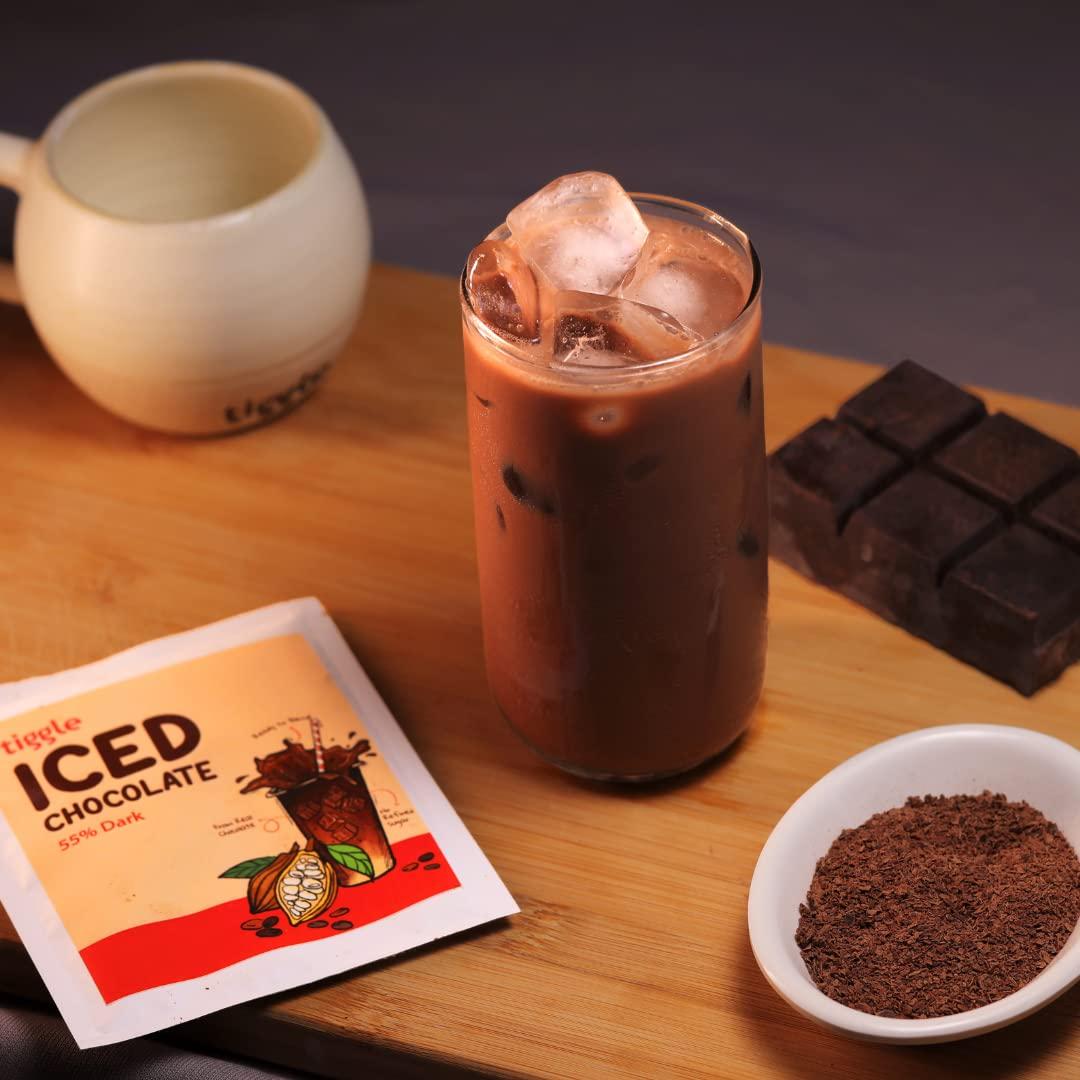 tiggle tiggle 55% Dark Iced/Cold Chocolate Mix Summer Special - 10 Sachets|As Seen On Shark Tank India|Dark Chocolate Powder For Milkshake|Chocolatey & Smooth|Ready In 10 Seconds|No Refined Sugar - 30 Gm