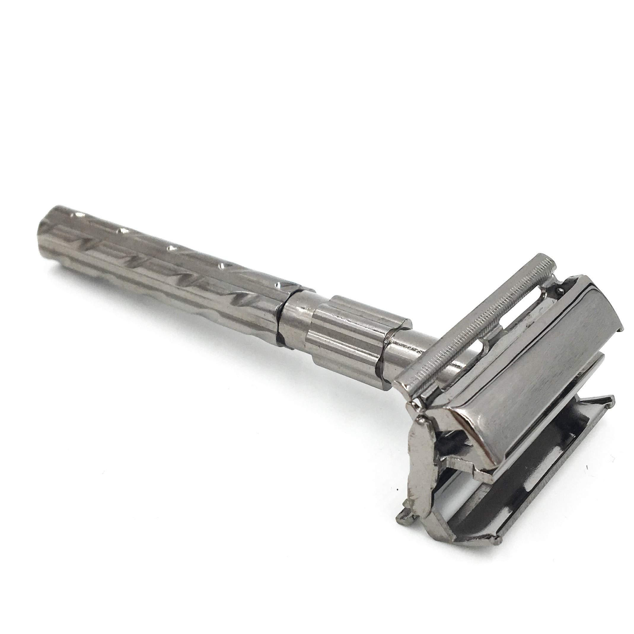 PARKER Safety Razor PARKER Safety Razor 22R - Gunmetal Finish Butterfly Open Safety Razor And 5 Parker Razor Blades Metallic