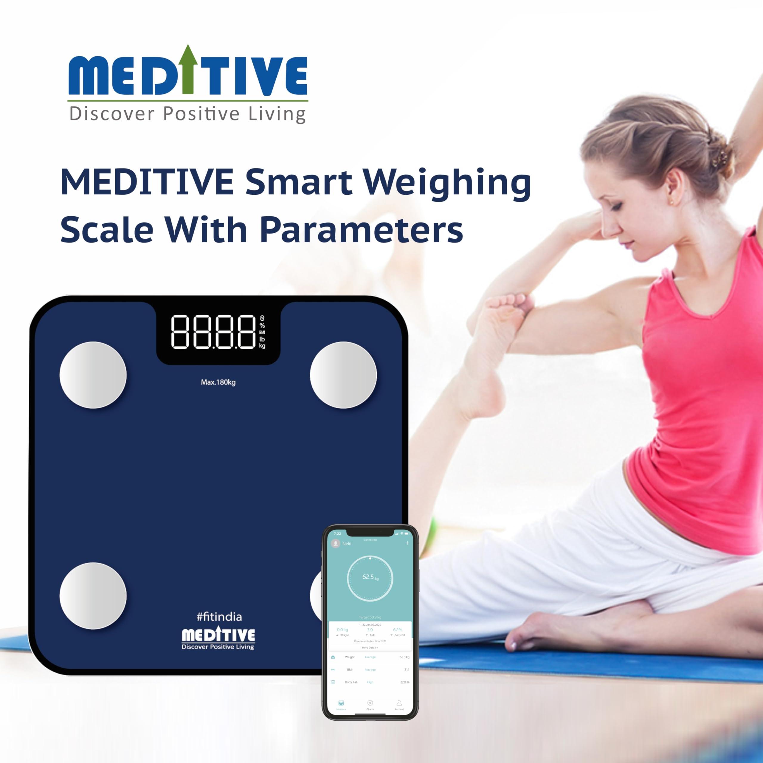 MEDITIVE MEDITIVE Digital Human Weighing Scale for Body weight, Durable Glass Platform, BMI Bluetooth Scale, (Minimum Weight: 7Kg, Maximum Weight: 180 Kg)
