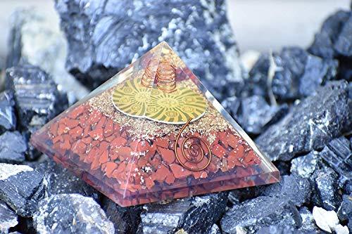 Orgonite Shop OrgoniteShop Red Jasper Orgone Pyramid for Positive Energy – Healing Crystal Pyramid for Meditation Orgonite Pyramid for Positive Energy – Energy Pyramid Flower of Life