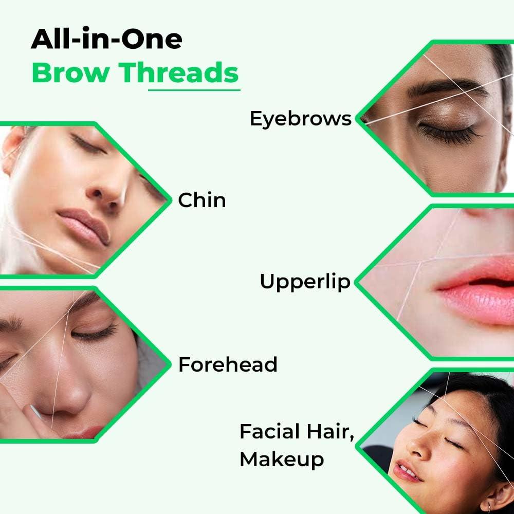 ZIBELL Organic Cotton Eyebrow Threading Thread Tool for Women - 8 Spools x 300 meters - Thread for Eyebrows Threading - Upperlips Shaping - Forehead Chin Hair Removal thread - Salon Spa Home by Zibell