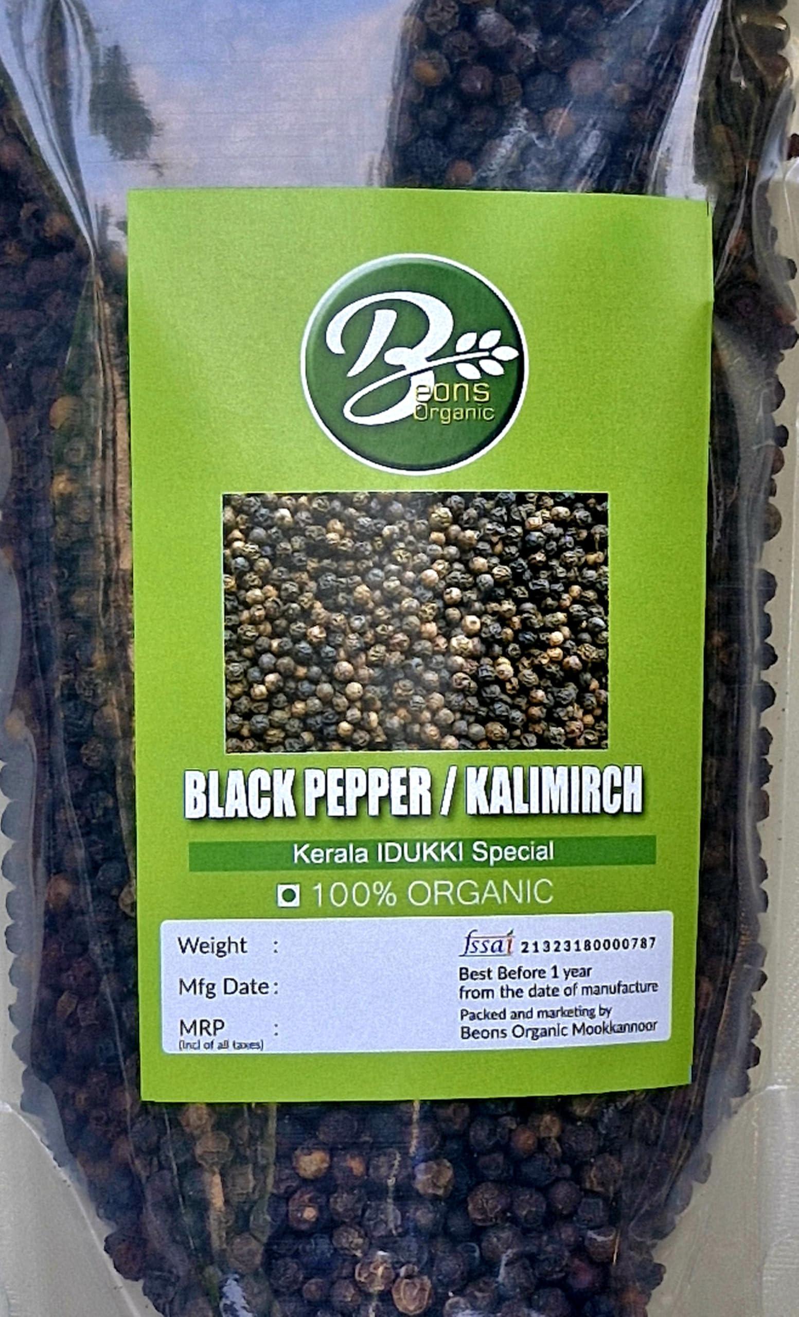Generic Beons Organic Kerala Idukki Black pepper/Black Peppercorn/Kali Mirchi/250Gm