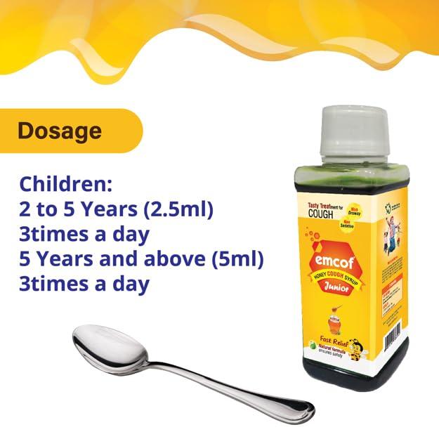 Medopharm Wellness Emcof Honey Cough Syrup For Kids Formulated With Natural Ingredients | Help To Relieve Dry And Chesty Cough In Kids | Fast-acting Relief For Dry & Chesty Cough Non-drowsy & Alcohol-free - 100ml Pack
