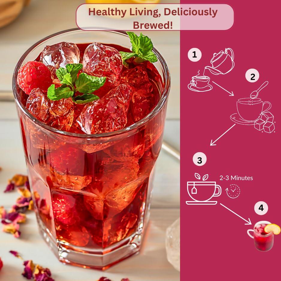 Tea Leaf & Co. Tea Leaf & Co. Sweet Hibiscus Cinnamon Green Tea (30 Pyramid Tea Bags Pack of 2) | Improves Immunity | Antiseptic Properties | Boost Sleep Quality - Brew Hot Tea or Iced Tea