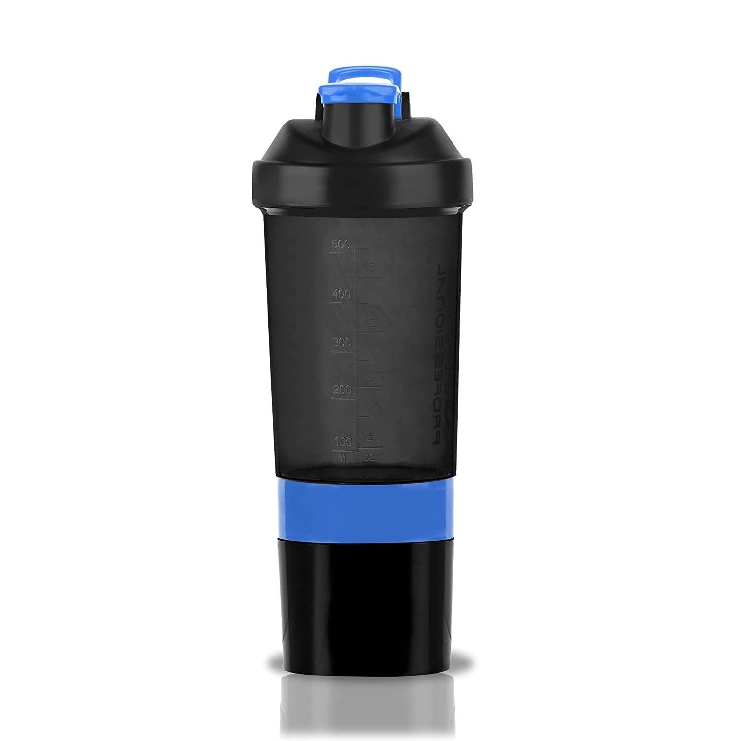 MIVVA MIVVA Spider Bottle Compact Gym Shaker Bottle, Shaker Bottles for Protein Shake with Extra Compartment, Bpa Free Material, Plastic. Capacity 500ml (Blue)