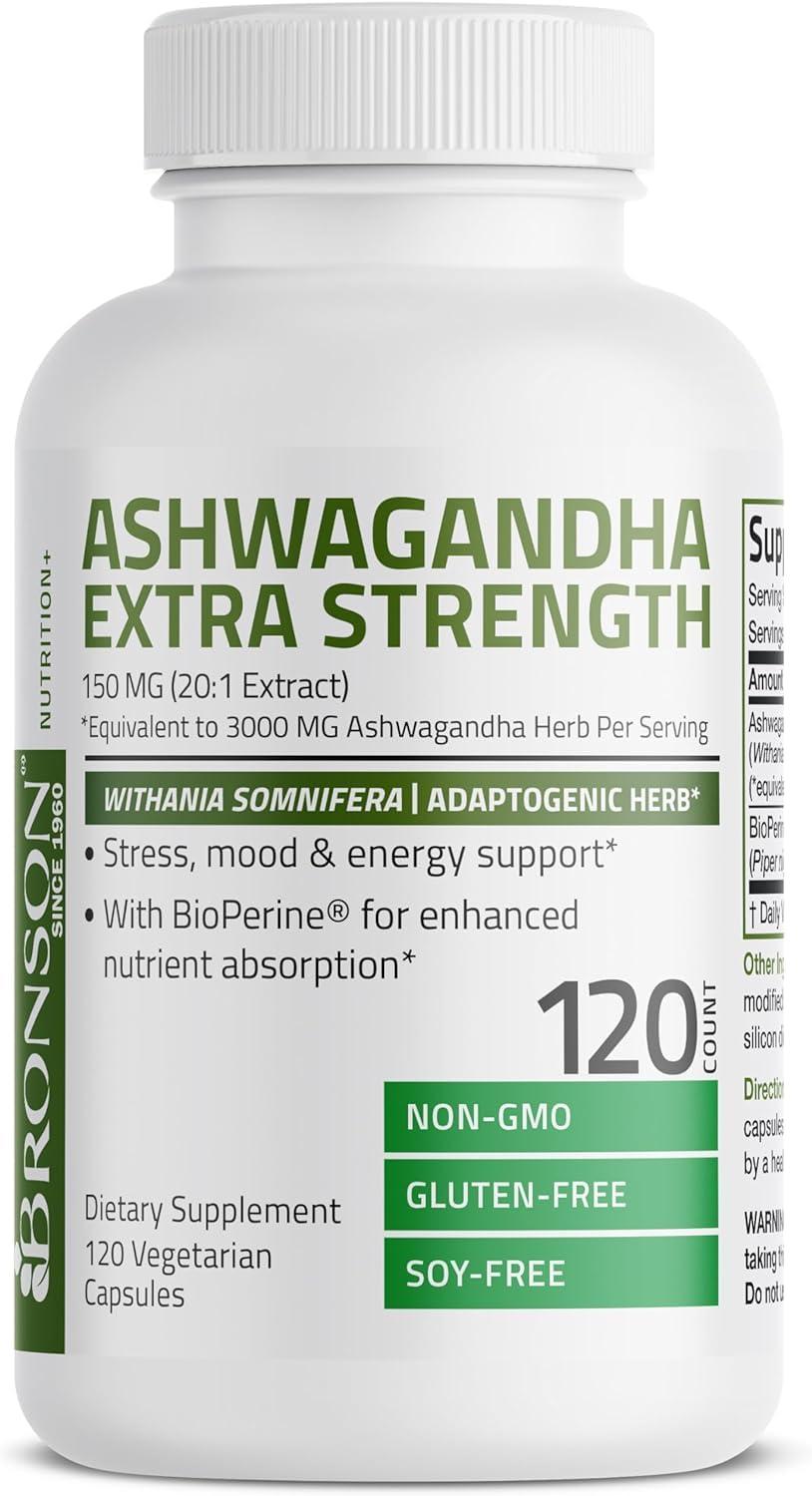 ATHINIKA NUTRITION ASHWAGANDHA EXTRA STRENGTH STRESS & MOOD SUPPORT WITH BIOPERINE - NON GMO FORMULA, 120 VEGETARIAN CAPSULES